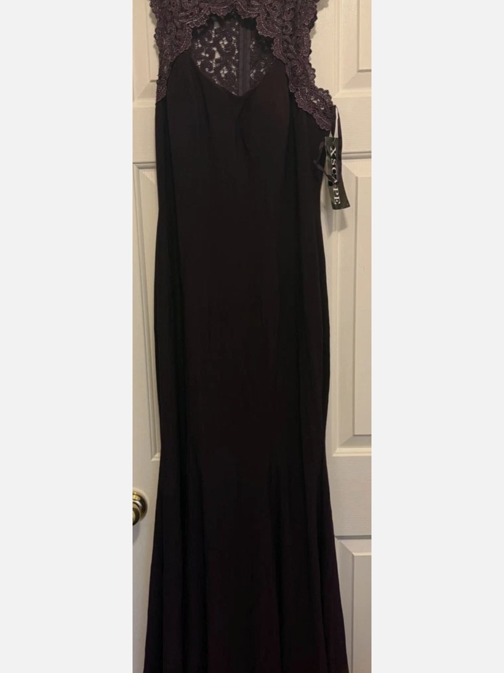 Xscape Plum Lace-Accent Maxi Dress